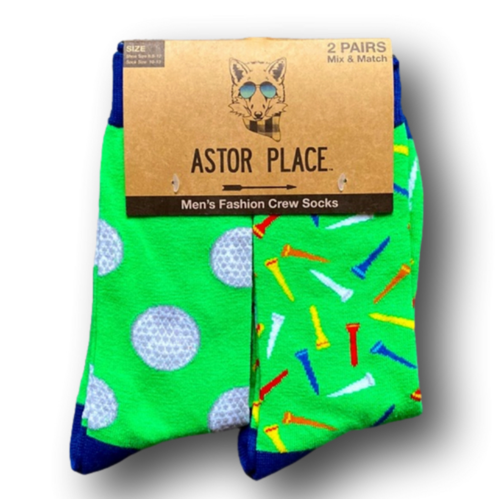 Astor Place Mens Fashion Crew Socks - Golf Designs - Brand New
